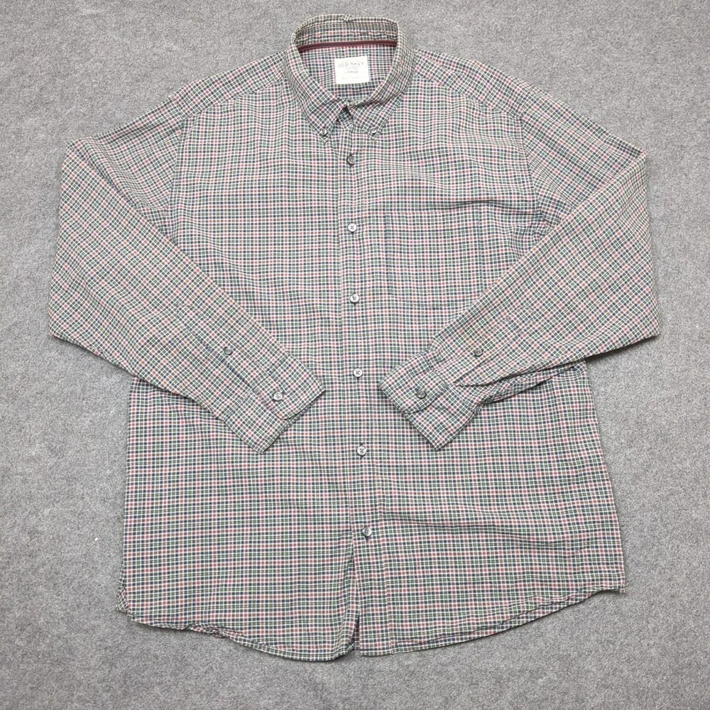 Old Navy Men's Plaid Long Sleeve Button Down Shirt‎ Large Made in Indonesia